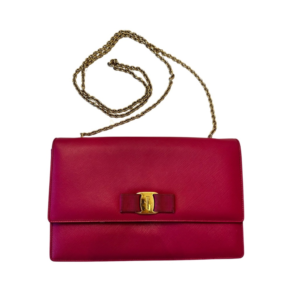 Ferragamo Printed Calfskin Vara Bow Chain Flap Crossbody